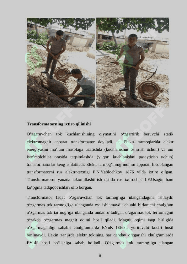 HUDUDIY ELEKTR TARMOQLARI O’QUV TANISHUV AMALIYOTI HISOBOTI 8