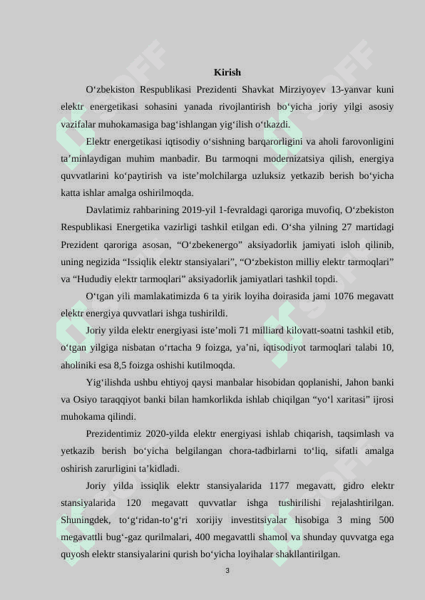 HUDUDIY ELEKTR TARMOQLARI O’QUV TANISHUV AMALIYOTI HISOBOTI 3
