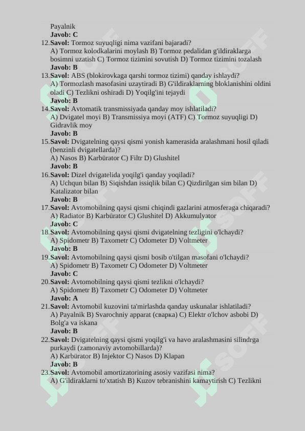 AVTOMOBIL CHILANGARI FANIDAN 100 TA TEST 2