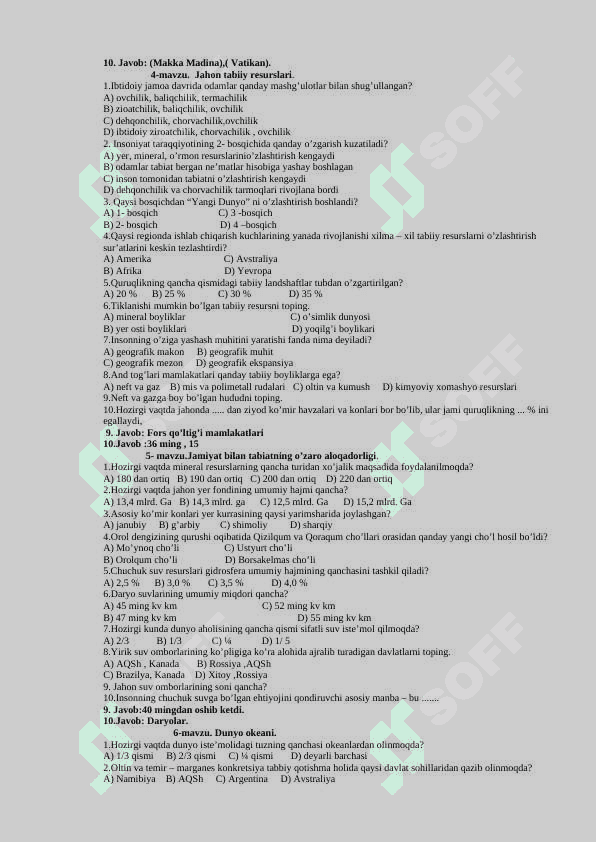 9-sinf geografiya mavzulashtirilgan test 2