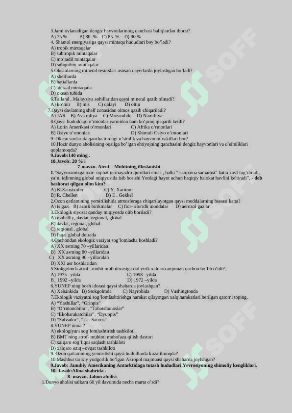 9-sinf geografiya mavzulashtirilgan test 3
