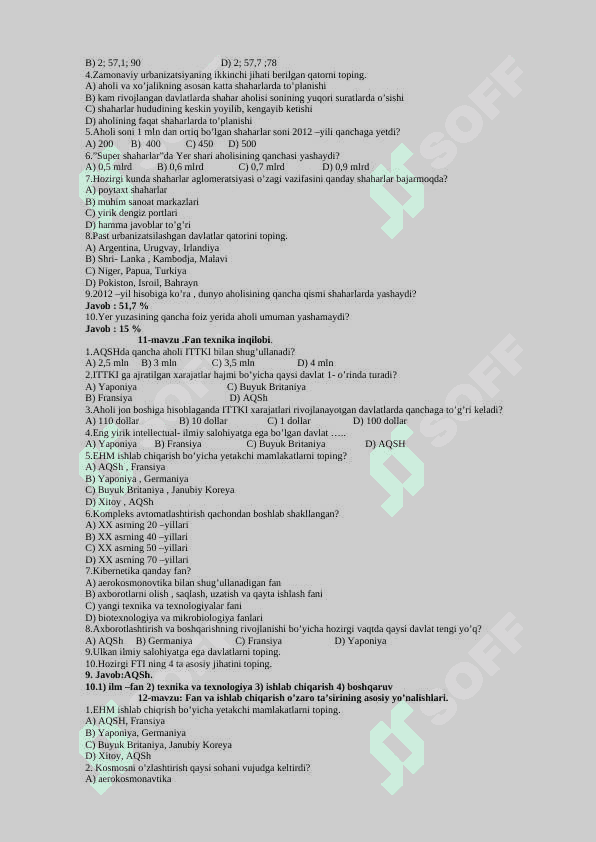 9-sinf geografiya mavzulashtirilgan test 5