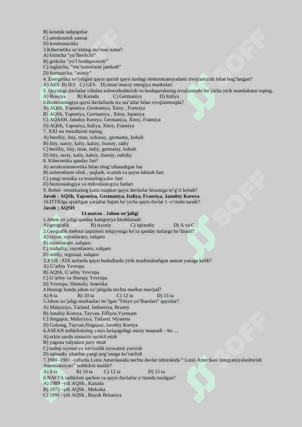 9-sinf geografiya mavzulashtirilgan test 6