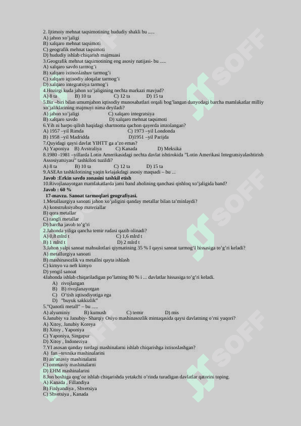 9-sinf geografiya mavzulashtirilgan test 8