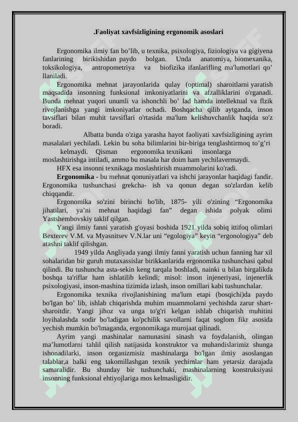 Faoliyat xavfsizligini ta’minlashning ergonomik ko’rsatkichlarini tahlil qilish 2