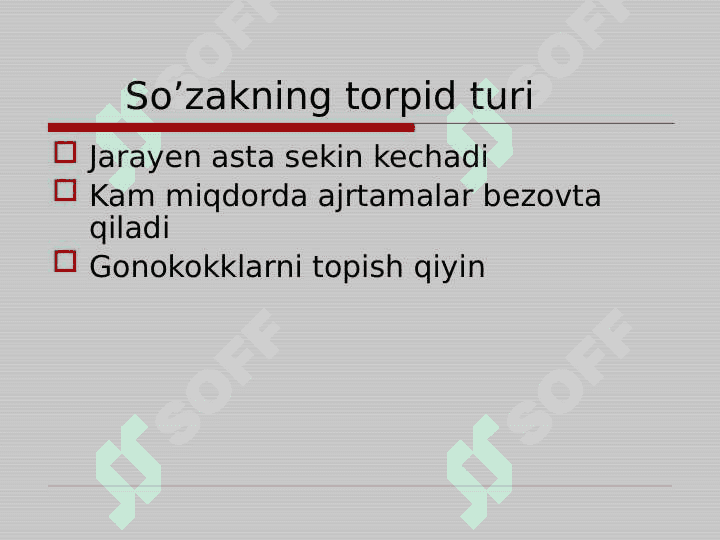 So'zak . Boshqa venerik uretritlar . laboratoriya tashhisi . Epidemiologiya . Profilaktika 7