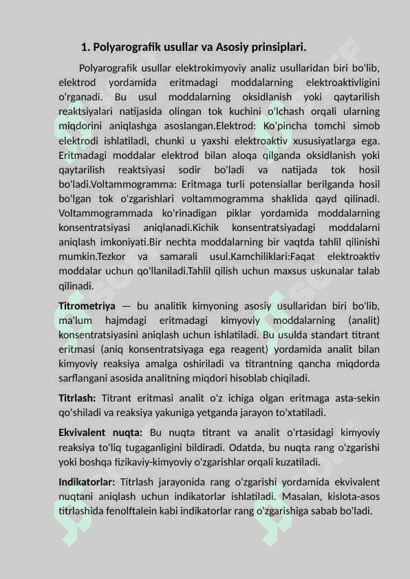 Polyarografik usullar. Titrometrik                           usullar. 2
