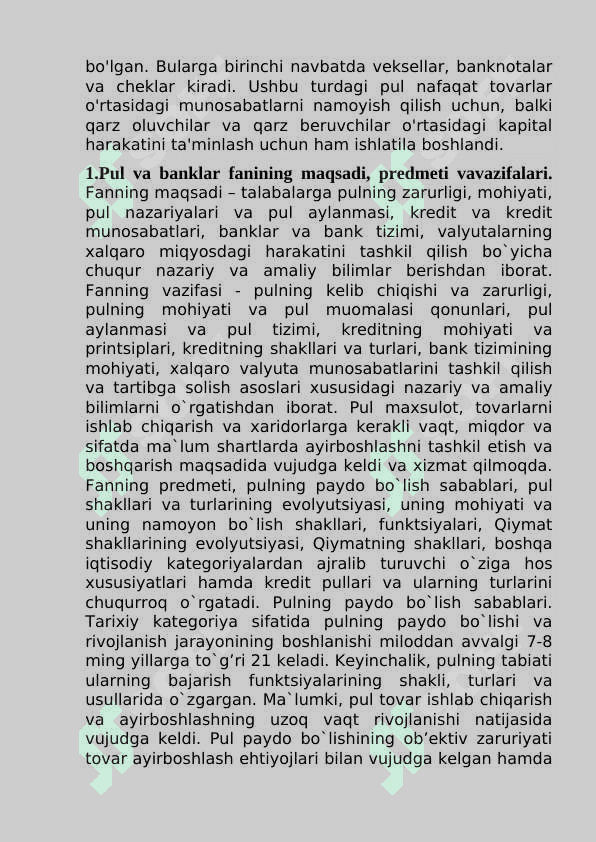 Pul shakllari va turlarining evolyutsiyasi. 3