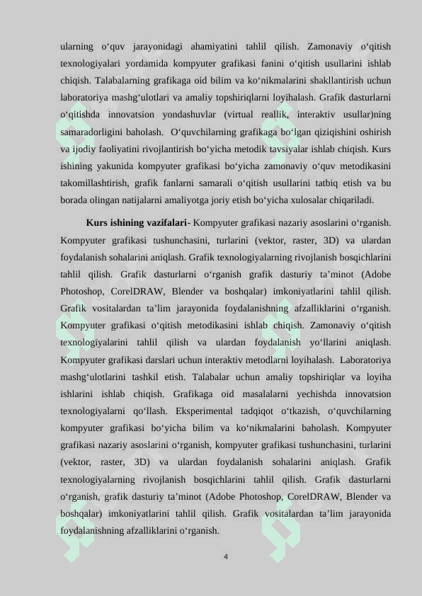 Kompyuter grafikasi va uning o`qitish metodikasi” mavzusi bo‘yicha yozgan 4