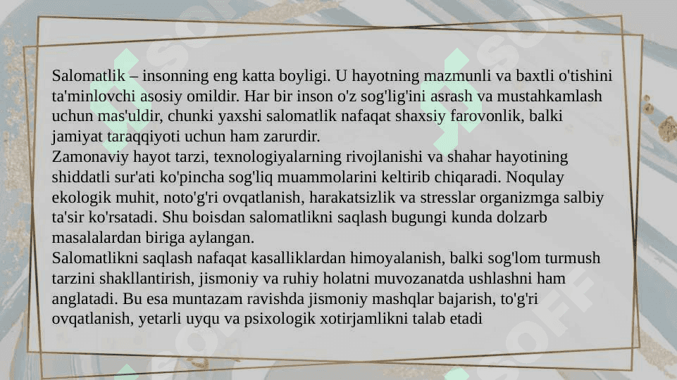 SALOMATLIKNI SAQLASH  SLAYD 3
