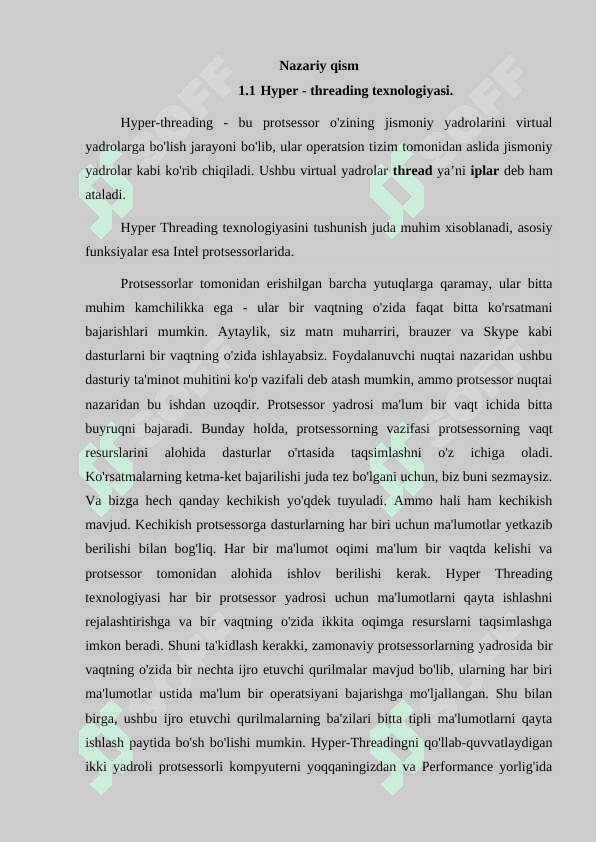 Hyper - Threading texnologiyasining vazifalari va imkoniyatlari. 3