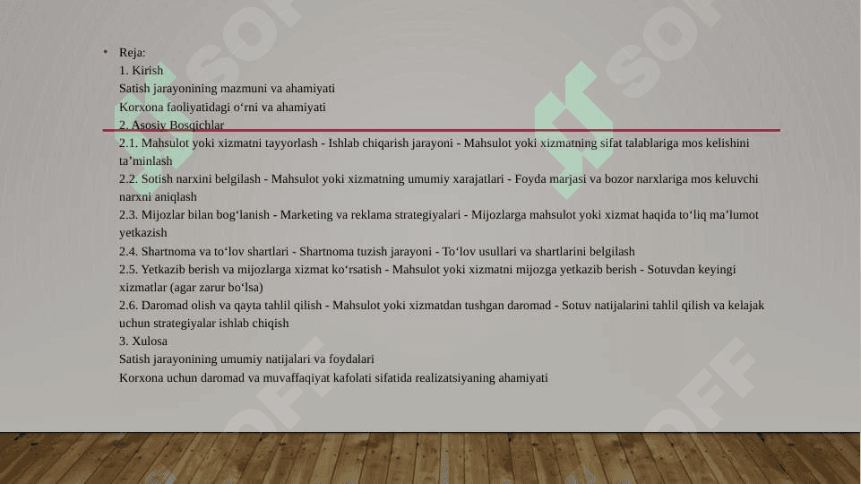 Sotish (Realizatsiya) Jarayonining hisobi 2