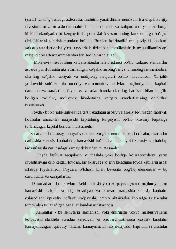 MHXSDA "FOYDA VA ZARARLAR TOʻGʻRISIDAGI HISOBOT"NI TUZISH TARTIBI kurs ishi 5