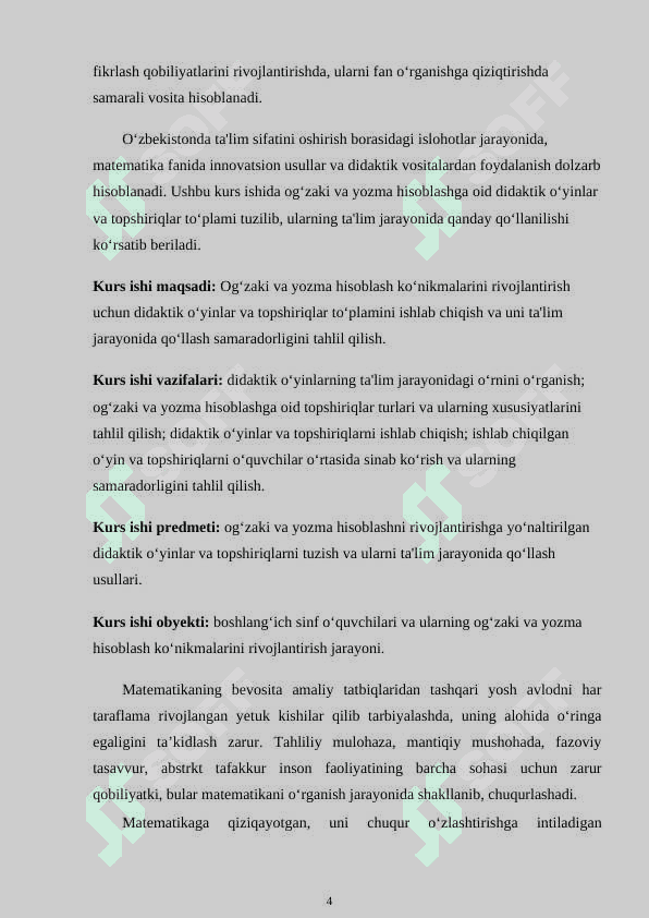 OG‘ZAKI VA YOZMA HISOBLASHGA DOIR DIDAKTIK (O‘YINLAR) TOPSHIRIQLAR TO‘PLAMINI TUZISH 4