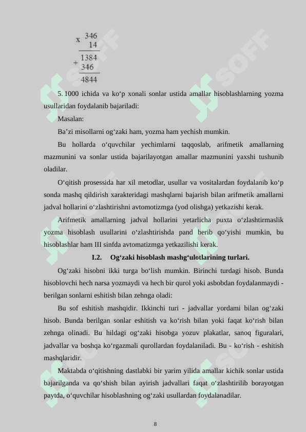 OG‘ZAKI VA YOZMA HISOBLASHGA DOIR DIDAKTIK (O‘YINLAR) TOPSHIRIQLAR TO‘PLAMINI TUZISH 8
