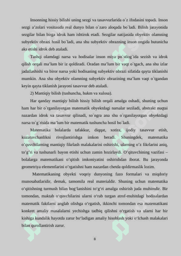 BOSHLANG’ICH SINFLARDA   GEOMETRIK MATERIALLARNI O’RGATISH VA O‘RGANISH METODIKASI 8