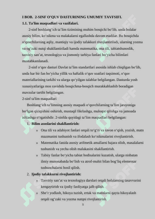 O‘QUV DASTURI TAHLILI. (2-SINF KESIMIDA) 5