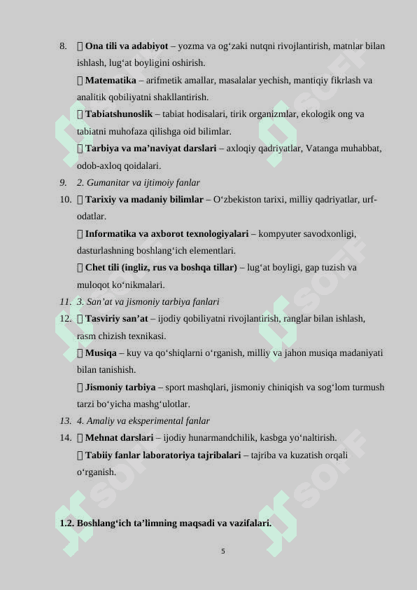 O‘QUV DASTURI TAHLILI. (3-SINF KESIMIDA) 5