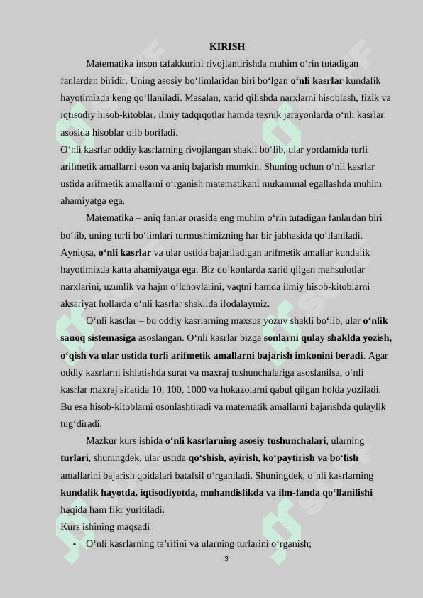O‘NLI KASRLAR USTIDA ARIFMETIK AMALLAR 3