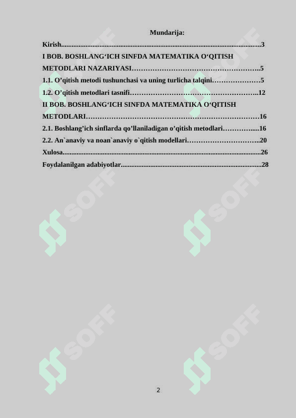 BOSHLANG‘ICH SINFDA MATEMATIKA O‘QITISH METODLARI 2
