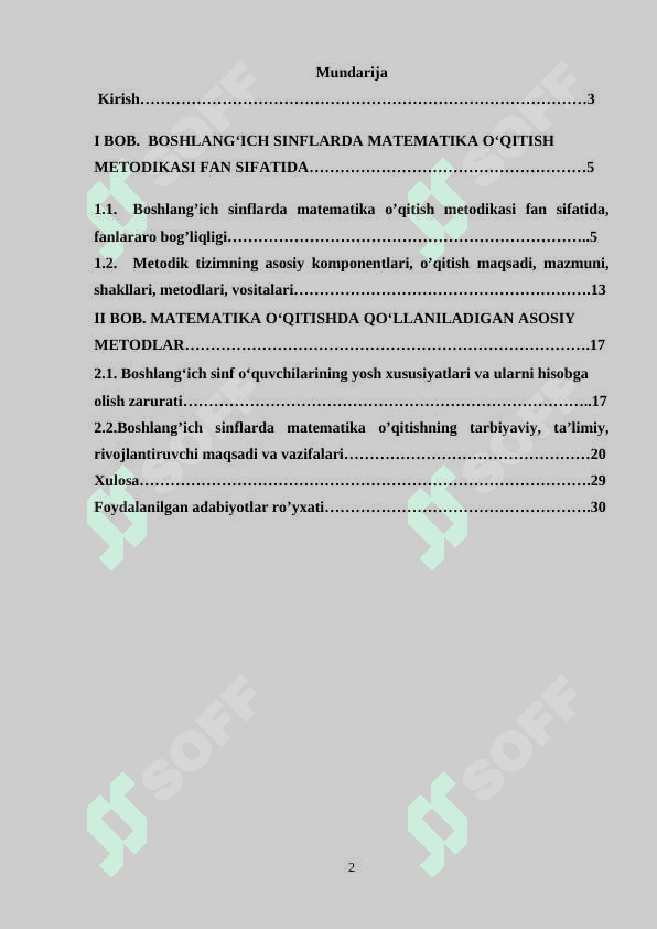 BOSHLANG’ICH SINFLARDA MATEMATIKA O’QITISH METODIKASI FAN SIFATIDA 2