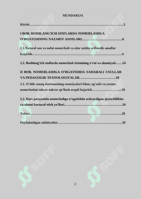 NOMERLASHGA  O‘RGATISHGA  TAYYORGARLIK 2