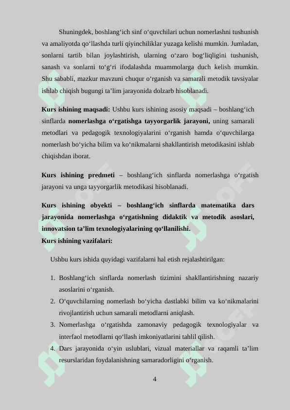 NOMERLASHGA  O‘RGATISHGA  TAYYORGARLIK 4