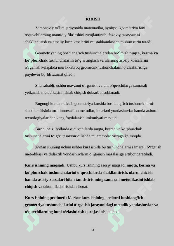 NUQTA, KESMA, KO‘PBURCHAK TUSHUNCHASI HAQIDA TASAVVURNI SHAKLLANTIRISH VA ULARNI CHIZISH, AYRIM XOSSALARI BILAN TANISHTIRISH METODIKASI 3