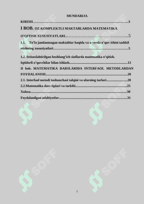 OZ KOMPLEKTLI MAKTABLARDA MATEMATIKA O’QITISH XUSUSIYATLARI 2