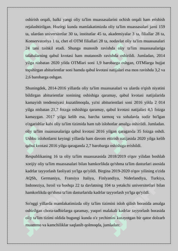 О‘zbekistonda oliy ta’lim sohasida olib borilgan islohotlar va uning istiqbollari 8