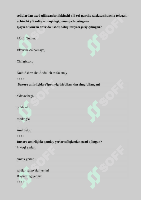 Soliq nazariyalari uchun testlar toʻplami 5