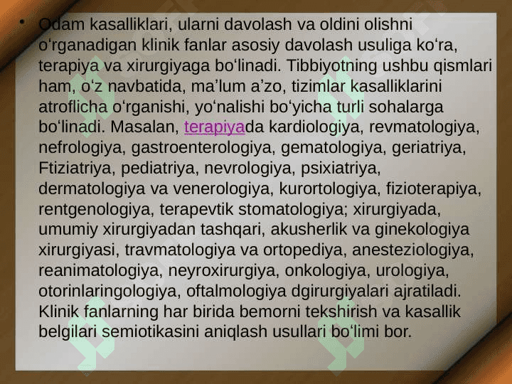 Tibbiyotning biologik fanlar bilan bog'liqligi 5