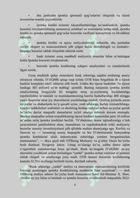 Oʼzbekiston Respublikasi iqtisodiyotida ipoteka kreditining tutgan oʼrni va uni rivojlantirish istiqbollari 6