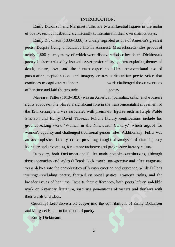 EMILY DICKENSON , MARGARET FULLER IN POETRY 2