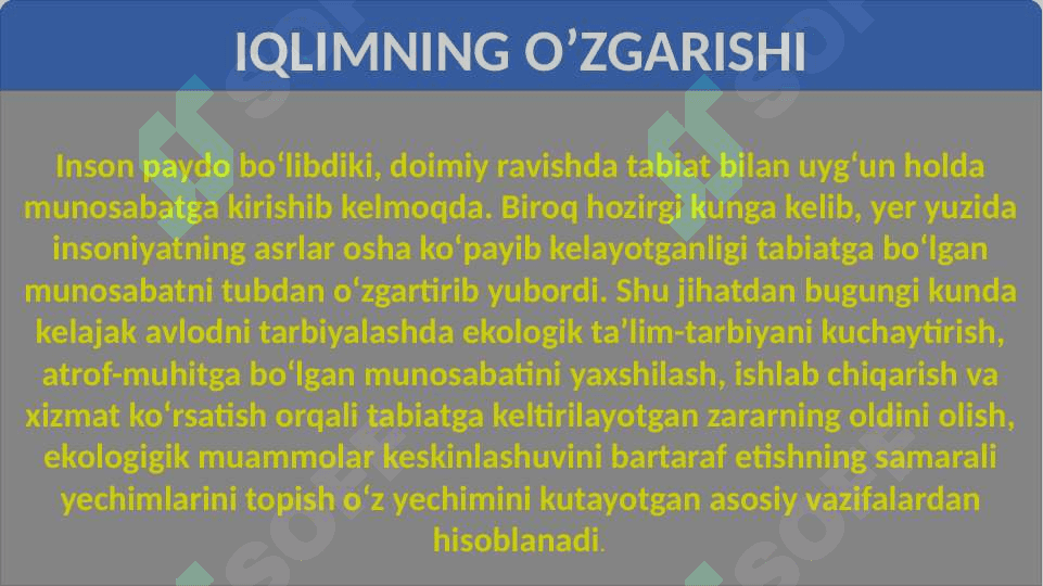 IQLIM O`ZGARISHI VA EKOLOGIK MASALALAR 3