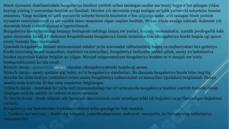 Buxgalteriyada ishni tashkil qilish ppt 4