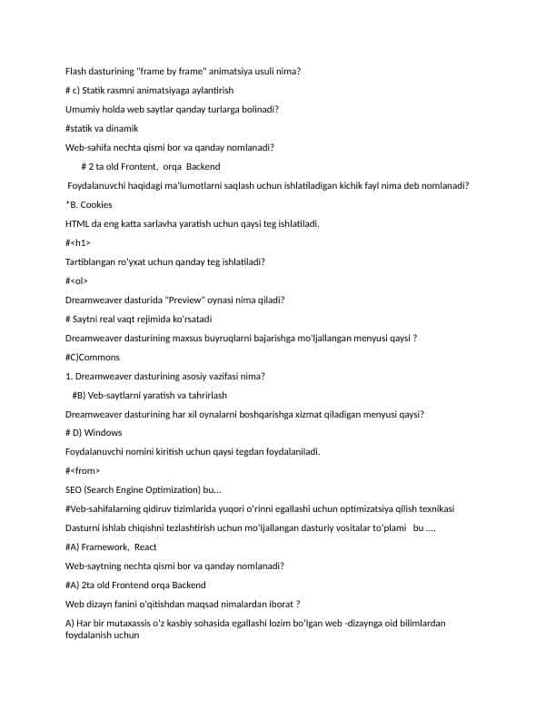 Kompyuter grafikasi fanidan test javoblari bilan (200 ta)