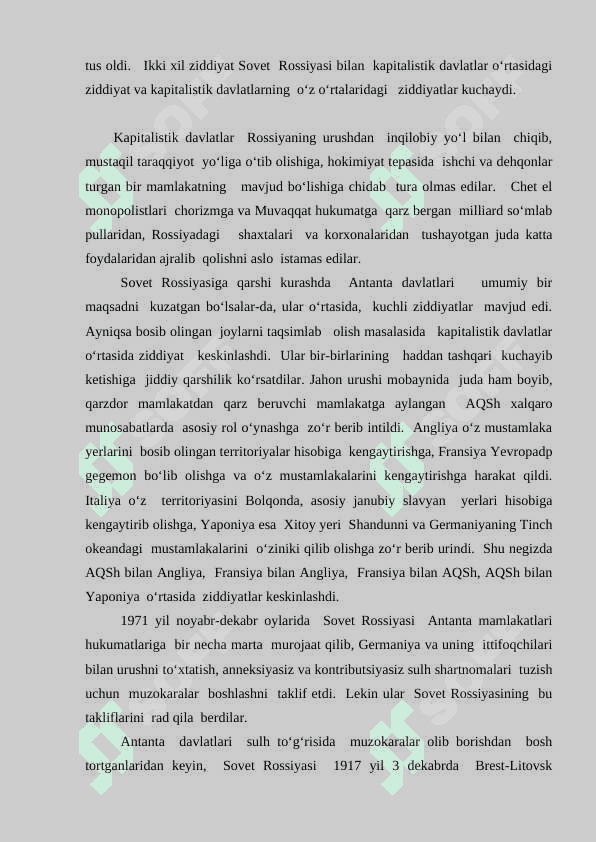 I va II Jahon urushi o‘rtasida Yevropa va Amerika mamlakatlari. Inqirozlar va urushlar. 2