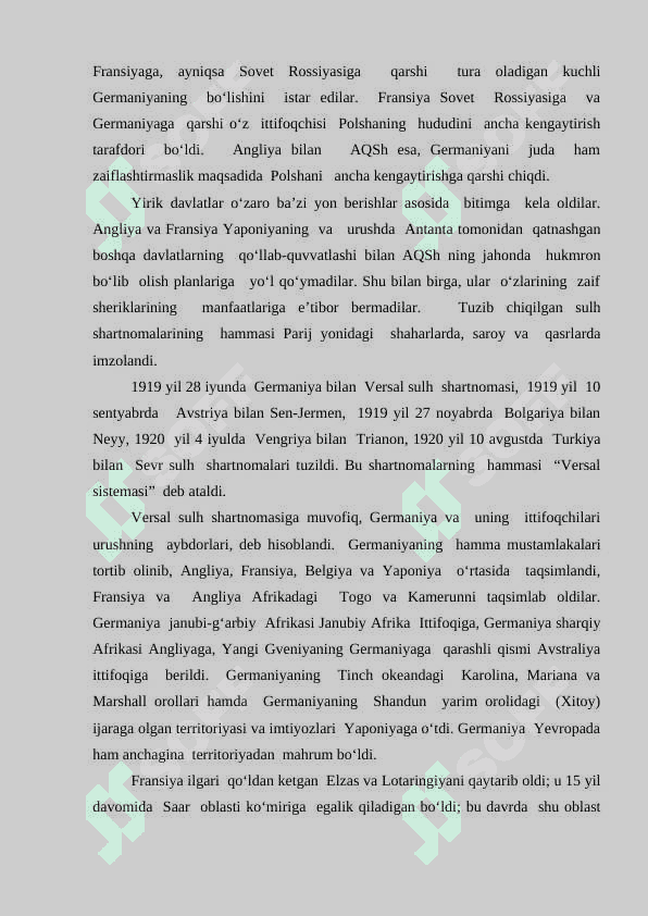 I va II Jahon urushi o‘rtasida Yevropa va Amerika mamlakatlari. Inqirozlar va urushlar. 7