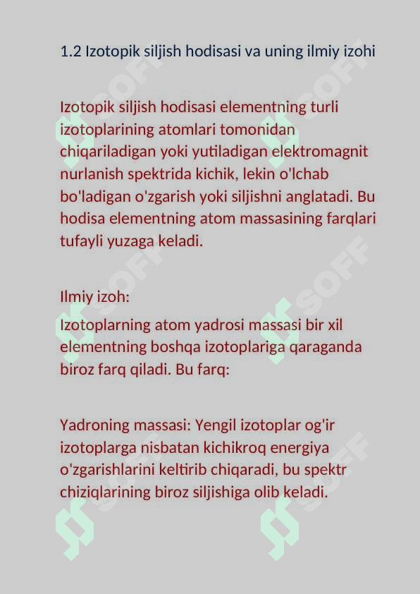 Spektral chiziqlarning izotopik siljishi. Bor nazariyasining asosiy kamchiliklari 7