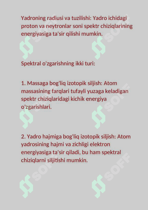 Spektral chiziqlarning izotopik siljishi. Bor nazariyasining asosiy kamchiliklari 8