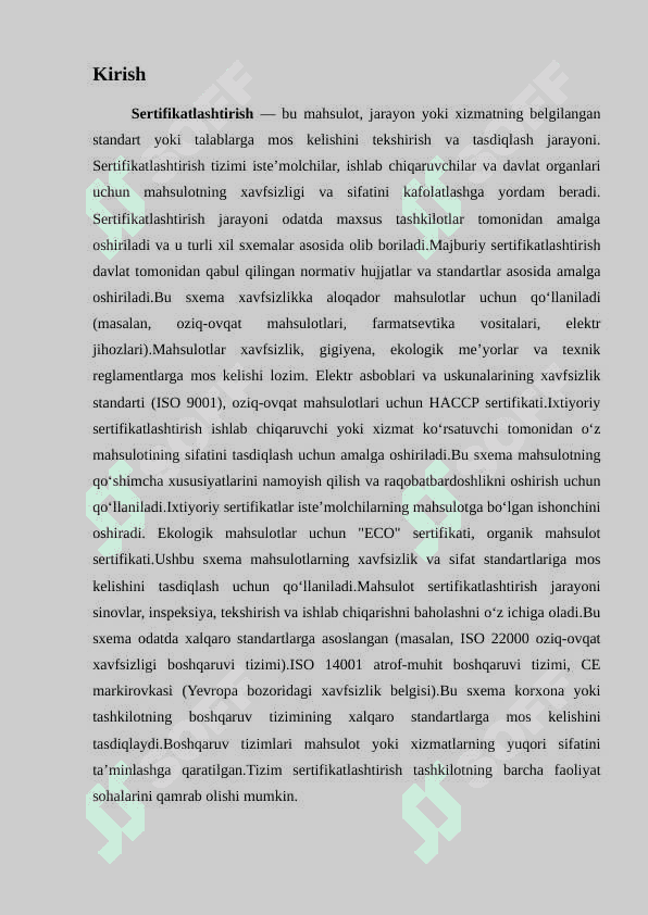 Sertifikatlashtirish sxemalari. 2