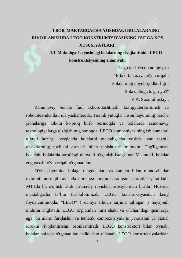 Legodan konstruktiv va o’yin maqsadlarida foydalanish. 4