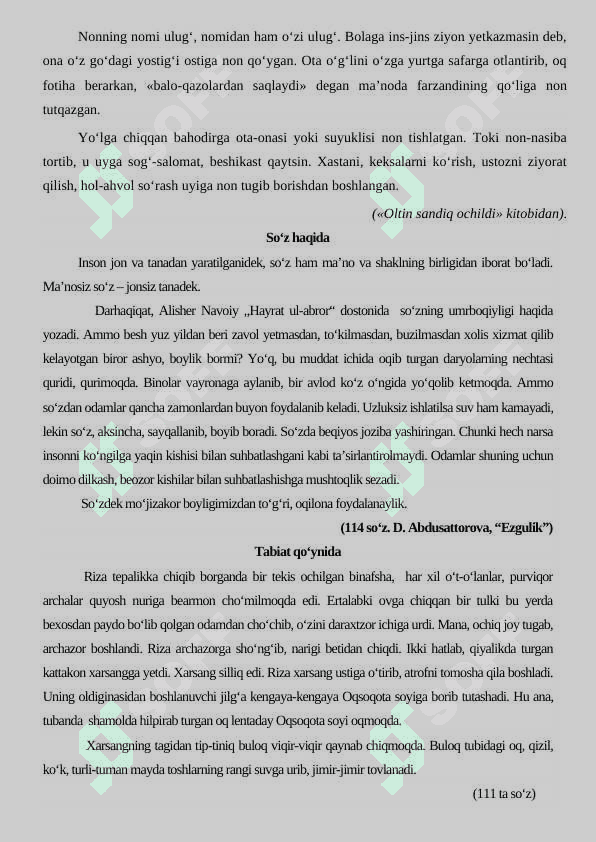 Ona tili va adabiyoti fanidan diktantlar to'plami 4