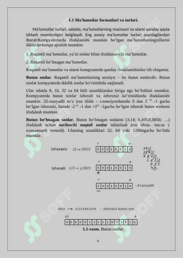 Ma’lumotlar formatlari va turlari hamda kompyuterda aks ettirilishi 4