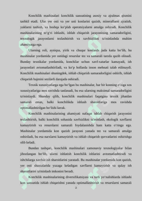 Konchilik mashinalarini texnik holati va ularni o'zgartirish sabablari 2