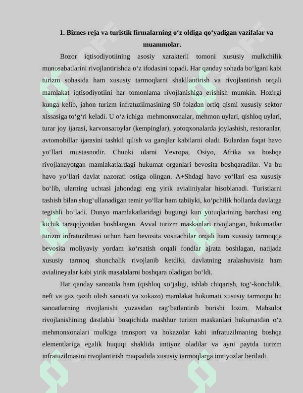 Turistik firmalarning biznes rejasi 2