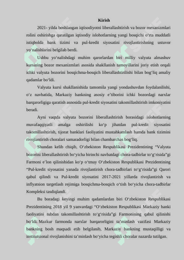 Pul-kredit siyosatini amalga oshirish konsepsiyasi. 2