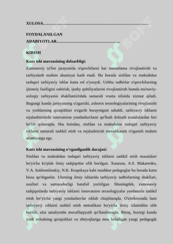 Sinfdan va maktabdan tashqari tarbiyaviy ishlarni rejalashtirish metodikasi 2
