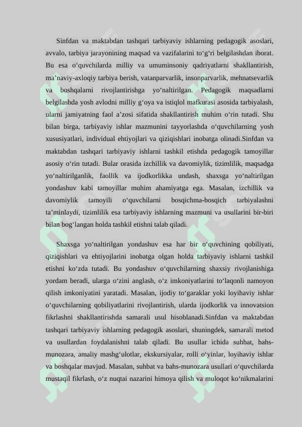 Sinfdan va maktabdan tashqari tarbiyaviy ishlarni rejalashtirish metodikasi 8